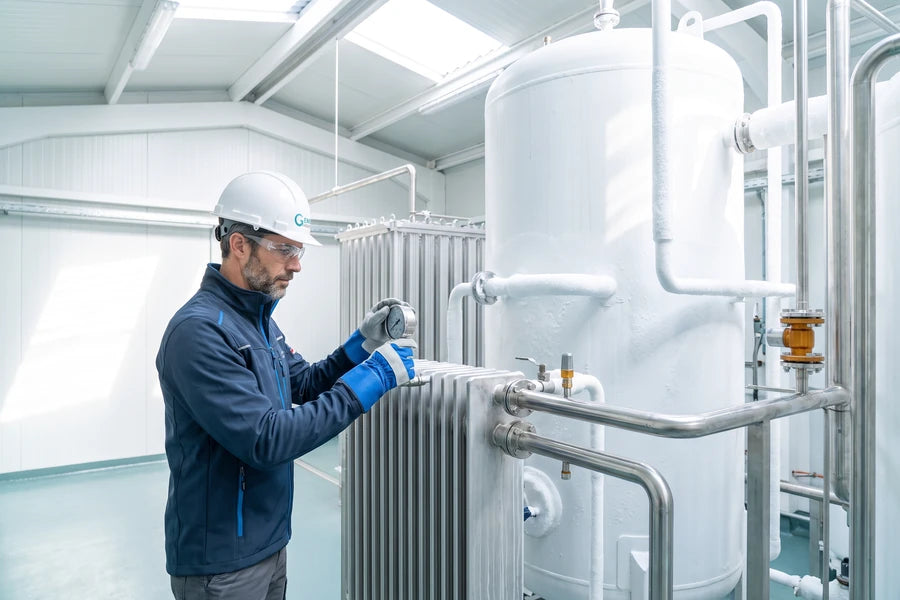 Estanque criogénico de CO₂ y vaporizador en una planta de bebidas