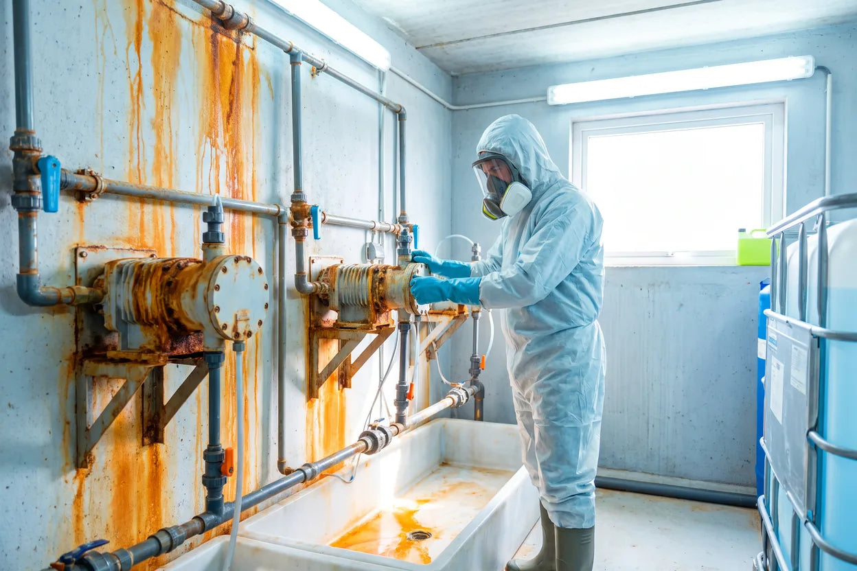 Sala de dosificación con ácido mineral: corrosión y contención