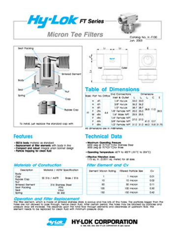 FT Series Micron Tee Filters